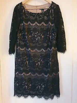 £15 • Buy Jessica Howard Lace Black/nude Dress Size 16