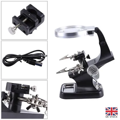 Helping Hand Led 3X 4.5X Magnifying Glass Clamp Stand Soldering Weld Holder Set • £13.33