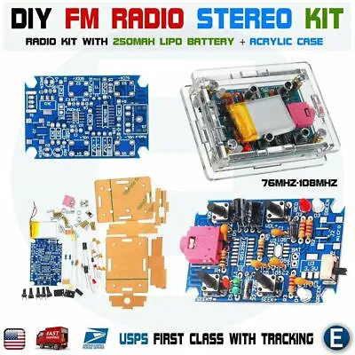 DIY Stereo FM Radio KIT Electronic Module + 250mah Battery + Acrylic Case GS1299 • $12.25