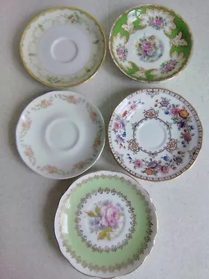 Vintage Mismatched China/Porcelain Saucers Set X 5 Bundle Joblot - Floral Green • £0.99