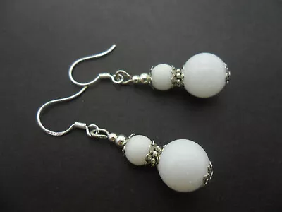 £3.99 • Buy A Pair Of Dangly Jade Bead Earrings. 925 Silver Hooks. 