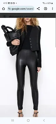 ZARA Leggings Womens Small Black Faux Leather Smart Casual Ankle Zips  • £7.49