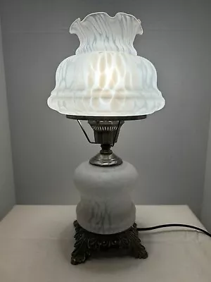 Vintage 16  Fenton / Murano Style White Satin Mottled Art Glass Table Lamp • $124.95