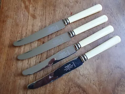 Vintage Mappin & Webb Faux Bone Handle Dessert Knife X 4 Stainless Cutlery • £13.99