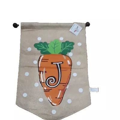  Spring Easter  J  Monogram Carrot Burlap House Flag With Pole NEW • $10.97