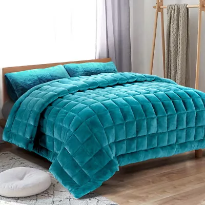 Bedding Faux Mink Quilt Comforter Winter Weighted Throw Soft Blanket Teal King • $92.93