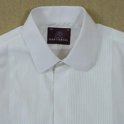 M&S Sartorial Mens Shirt Size 16.5 Inch Collar White Cotton Double French Cuff • £16.95