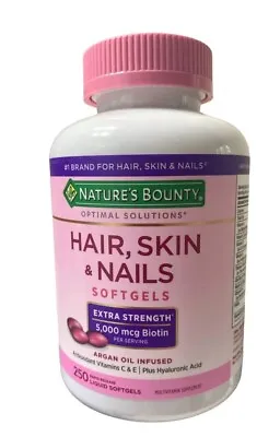 Nature's Bounty HAIR SKIN And NAILS 250 Softgels Multivitamin 5000 Mcg Biotin • $22.59