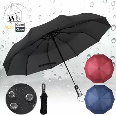 Men & Women 10 Ribs Stormproof Automatic Strong Folding Windproof Umbrella UK • £8.59