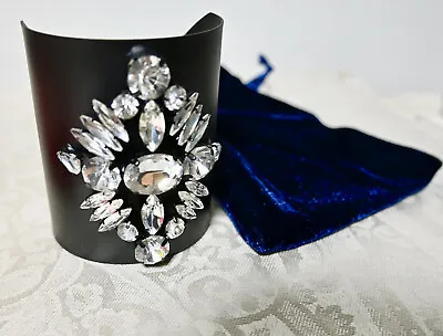New $225 NOiR Black Metal WIDE Tapered Cuff Bracelet Clear CZ Crystals • $79.20