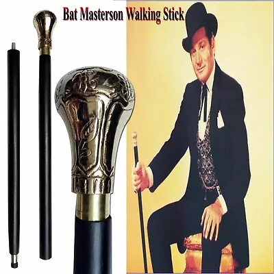 BAT MASTERSON HANDCRAFTED ANTIQUE BRASS POLISH WOODEN WALKING STICK Cane GIFT.. • $39.90