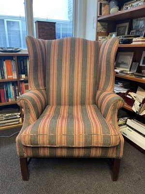 $450 • Buy Antique Late 19th Century Striped Wingback Armchair - Fantastic Condition