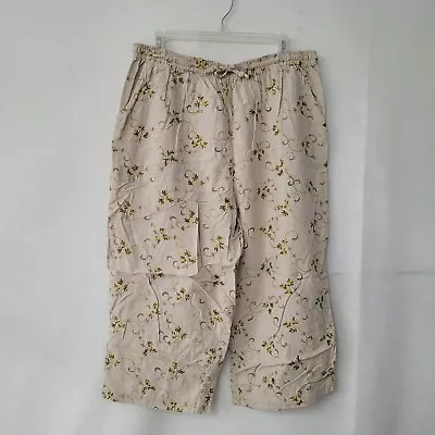 Erin London Pant Women XL Linen/Rayon Floral Embroidered Capri Pull-On Pockets • $18.88