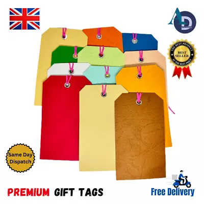 12 Coloured Blank Card Gift Tags & String Premium Label Luggage Birthday Wedding • £3.49