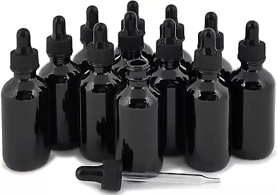 Vivaplex 12 Black 2 Oz Glass Bottles With Glass Eye Droppers • $22.86