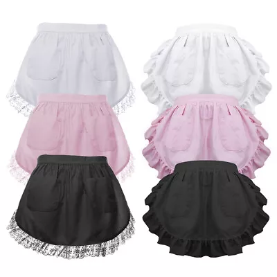 Women's Waist Half Apron Lace Cotton Kitchen Two Pockets Maid Halloween Costume • $20.98