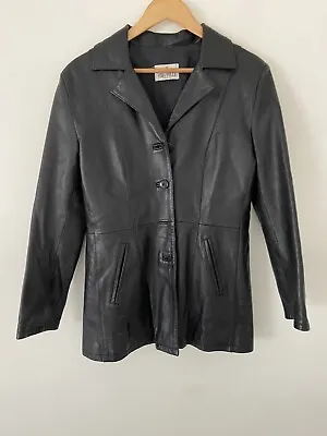 Vintage VERA PELLE Made In Italy Black Leather Women’s Button Jacket Size XS/S • $75