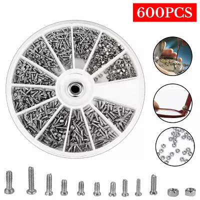 600Pcs/Set Small Metal Nuts Bolts Small Screws Kits Assorted Steel M1/M1.2/M1.4 • £6.18