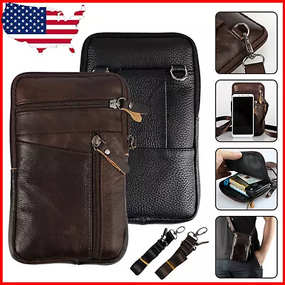 Leather Crossbody Phone Bag Shoulder Purse Men Belt Holster Travel Waist Pouch • $9.77