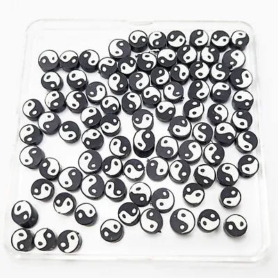 £2.85 • Buy Polymer Clay Black & White Yin Yang Beads 9~10mm Various Quantities Available