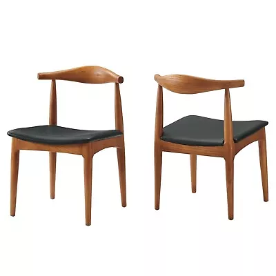 2 Elbow Style Dining Chairs Danish Mid-Century Walnut Finish Solid Wood Frame • $304.97
