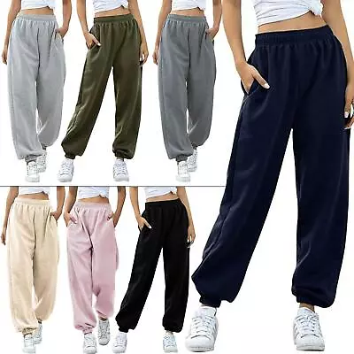 Womens Joggers Tracksuit Bottoms Close Hem Fleece Ladies Trousers Jogging Pants • £10.99