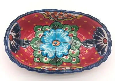 Vintage Mexican Talavera Art Pottery Handpainted Scalloped Oval Bowl Lead Free • $23.95