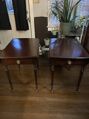 Two Vintage Late 20th Century Statton  Wood Drop Leaf Side Tables With Drawer. • $150