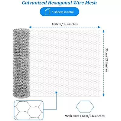 4 Sheets Chicken Wire Mesh Fencing Galvanised Netting Rabbit Fence Pet Garden UK • £15.90