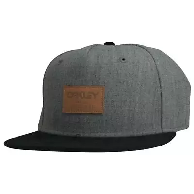 Oakley Repo X Mens Cap Grey Black Snapback Adjustable Leather Logo Flat Peak Hat • $13.04