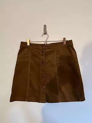 £6.99 • Buy M&S Fine Needle Cord A Line Skirt Size 14 Button Down Brown Copper 60’s