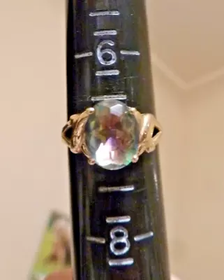 10K Yellow Gold Green Pink Mystic Topaz Oval Cut Ring 10x8mm Size 7 EUC • $139