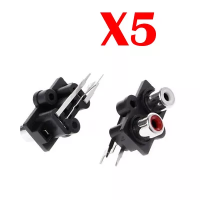 5pcs PCB Panel Mount 2 RCA Socket Female Jack Audio Connector Black 6pins USA • $8.94