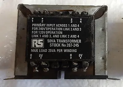 Mains Transformer RS Pri 120V Or 240V Sec 0-6V + 0-6V 50VA • £18