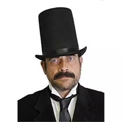 Black Felt Tall Top Hat Adults Fancy Dress Victorian Ringmaster Magician • £5.99