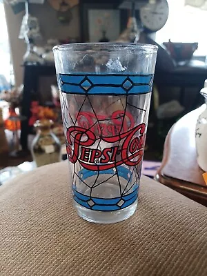 Pepsi Cola Blue & Red Stained Glass Tumbler Vintage 12oz Tiffany Style Drinking • $4.99