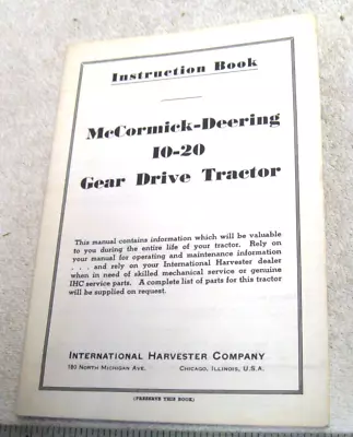 1950 Mccormick Deering International 10-20 Tractor Instruction Manual • $15