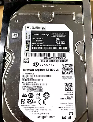 LENOVO Segate ST8000NM0075 8TB 7.2K 12Gb SAS 3.5  HDD  01CX797 Drive • $149