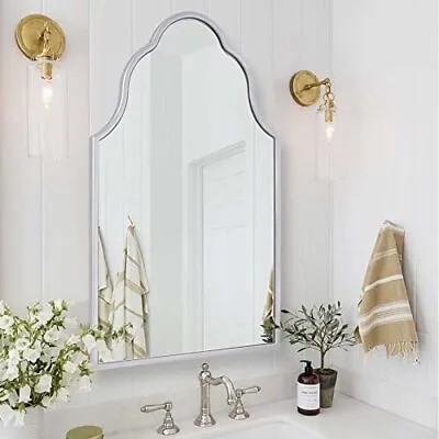 Large Arched Mirror For Wall 32 X20  Moroccan Bathroom Mirror For Vanity Silver  • $175.50