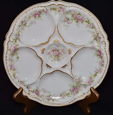 HAVILAND Limoges SCHLEIGER SCH 855A OYSTER PLATE(s) Pink Morning Glory DBL GOLD • $215