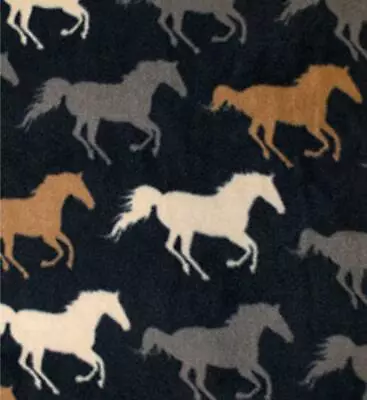 Printed Polar Fleece Fabric Material - HORSES NAVY • £1.99