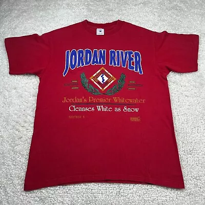 Vintage T Shirt Mens Large Red Christian Tee Jesus 90s Y2K Jordan River Messiah • $20.98