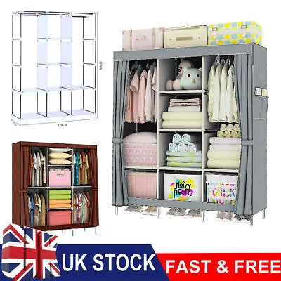 Large Portable Clothes Closet Canvas Wardrobe Storage Organizer With Shelves UK • £23.99