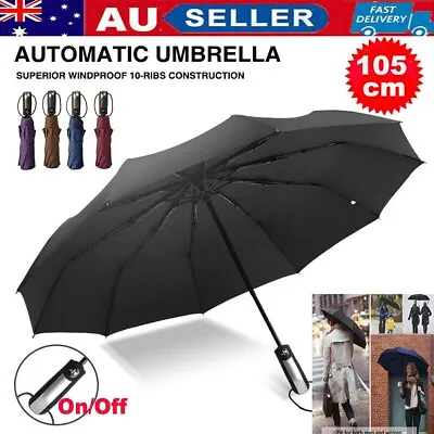 $4.39 • Buy 10Ribs Automatic Umbrella Auto Open Close Compact Folding Anti Rain Windproof