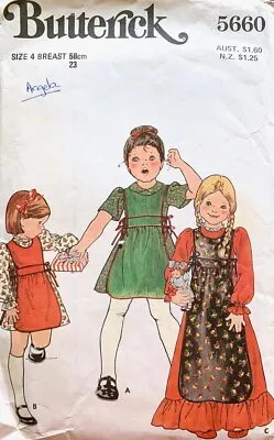 Vintage 1970s Butterick Pattern 5660 - Little Girls' Aprons & Dresses - Size 4 • $13.20