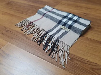 £99.99 • Buy Authentic Vintage Camel Brown Burberry Scarf Giant Nova Check Cashmere W