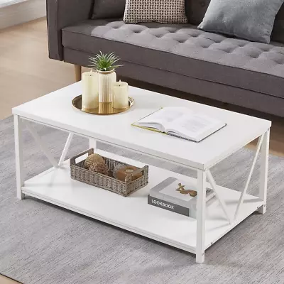 Rustic Coffee Table Modern Living Room Table With Storage Shelf White Oak • $165.57