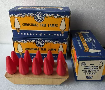 3 Vintage General Electric Box Of 10 C-6 Cone Christmas Light Bulbs (30 Total) • $19.99