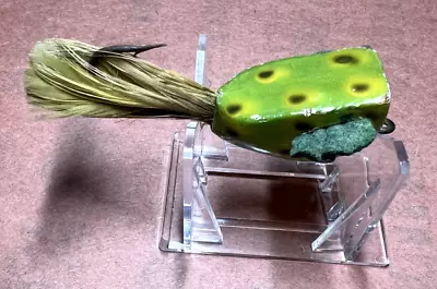 RARE - 1910 JAMISON FROG SPOT COAXER - Green Felt Wings Wood Antique Lure • $36