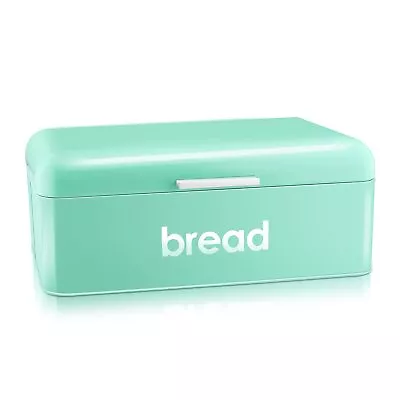Vintage Bread Box For Kitchen Countertop Turquoise Metal Bread Storage Container • $28.54